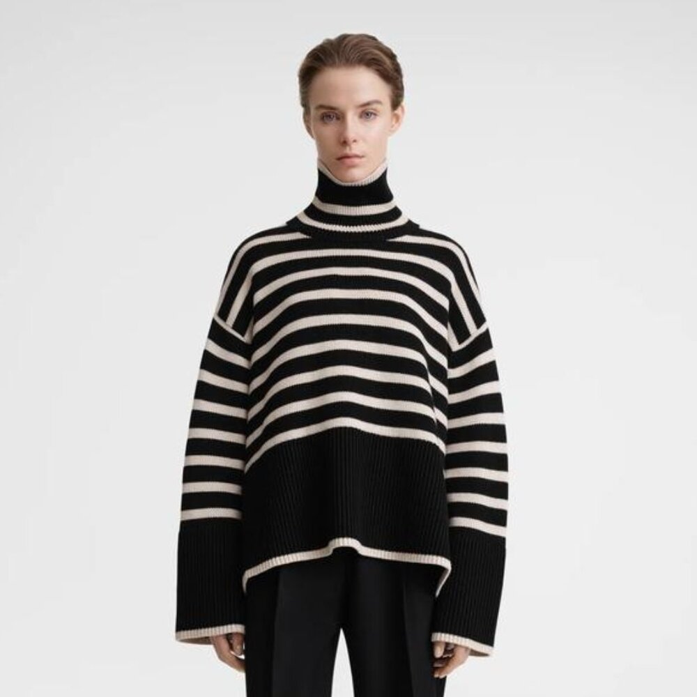 TOTEME Signature Stripe Turtleneck Black